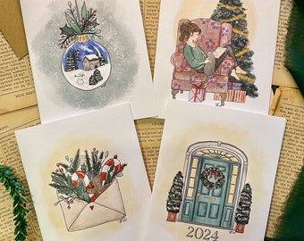 Set of 4 Christmas cards | A6 | blank greeting card | card new year | package of Christmas cards | hand drawn christmas cards | Christmas card 2023