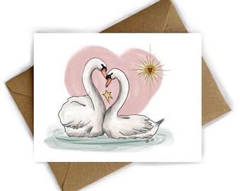 グリーティングカード「白鳥の愛」 | A6 | バレンタインデー | 結婚式用カード | グリーティングカード | カード愛 | バレンタインデーカード | 白鳥 | 結婚式用カード