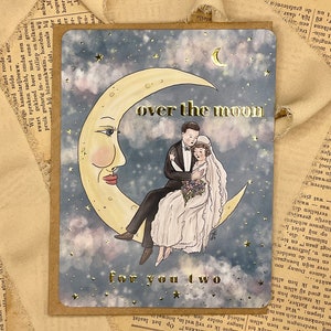 Carte de vœux 'Sur la Lune'| A6 | mariage | carte pour mariage | carte de voeux | carte d'amour | carte de Saint-Valentin | lune | carte pour couple