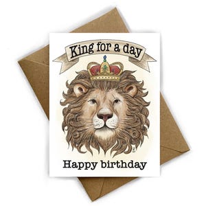 Wenskaart 'birthday king'| leeuw | A6 | blanco wenskaart | verjaardag | verjaardagskaart | kaart met dieren
