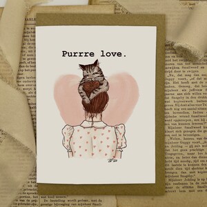 Tarjeta de felicitación 'Purrre amor'| A6 | San Valentín | niña y gato | linda tarjeta de felicitación | tarjeta de amor | los gatos aman | tarjeta de san valentín | tarjeta de gato