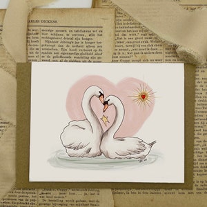 Wenskaart 'zwanen liefde'| A6 | Valentijn | kaart voor bruiloft | wenskaart | kaart liefde | valentijn kaart | zwanen | kaart voor huwelijk