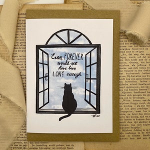 Carte de voeux 'Fenêtre sur le ciel - chat' | perte d'un animal de compagnie | A6 | carte de vœux vierge | carte pour chat perdu | carte bonne chance | carte de deuil