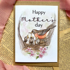 Wenskaart 'Mama bird'| moederdag | A6 | blanco wenskaart | kaart met vogels  | voor mama | bedankt mama | vogelnest