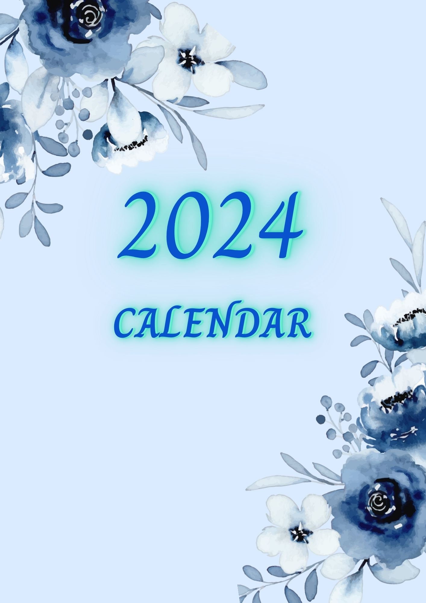2024 Blue Themed Rose Calendar 2024 Blue Rose Calendar 2024 Etsy