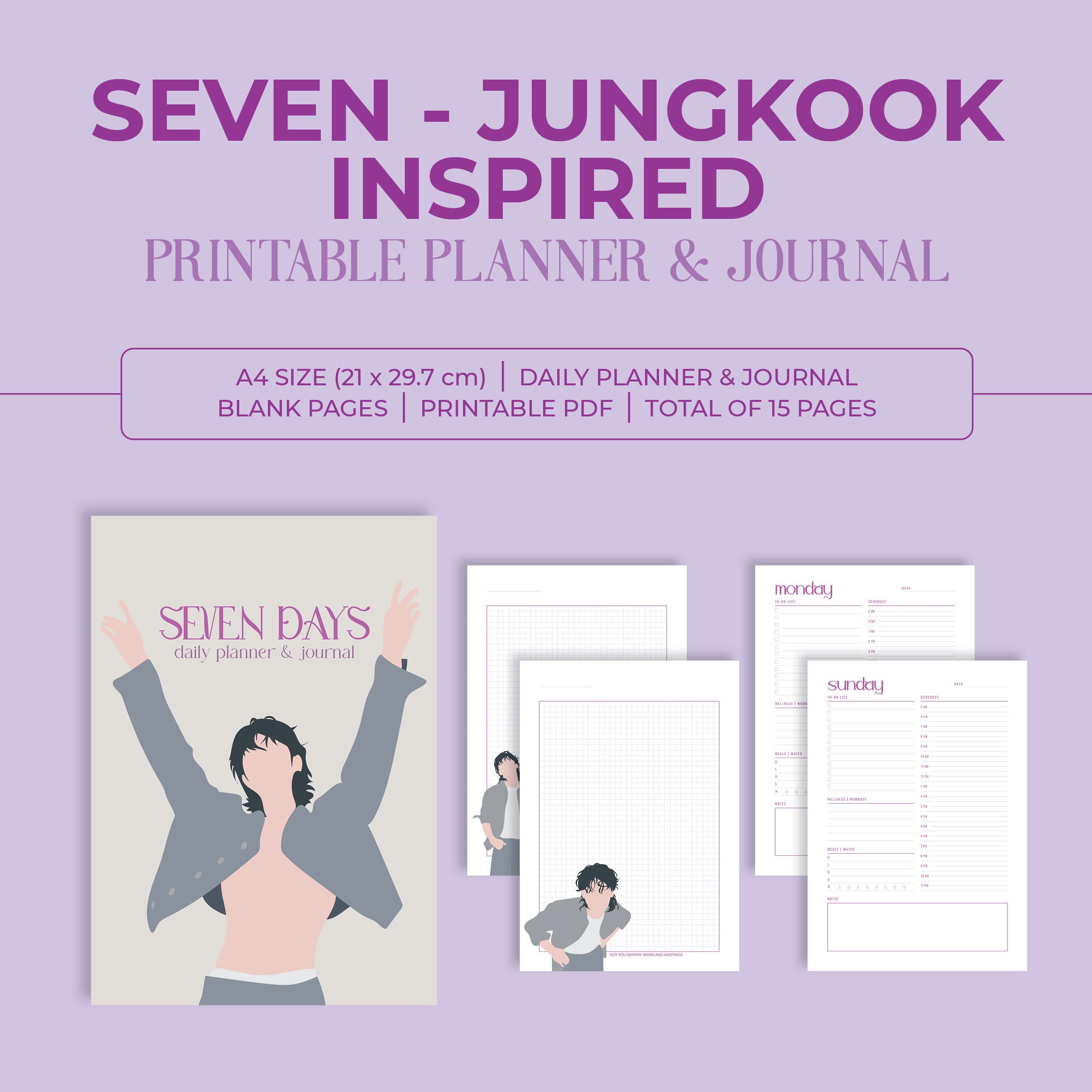 Daily Notes Bts Design BTS Jungkook Daily Planner and Journal Seven Minimalist - Etsy
