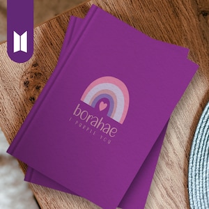BTS Inspired Notebook, Printable PDF, Borahae, Rainbow, I Purple You, Army, A4 Size, Instant Download, Stationery, Blank Pages
