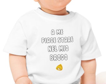 T-Shirt bébé et enfant avec imprimé "J'aime être dans ma soupe" devant, coton biologique.