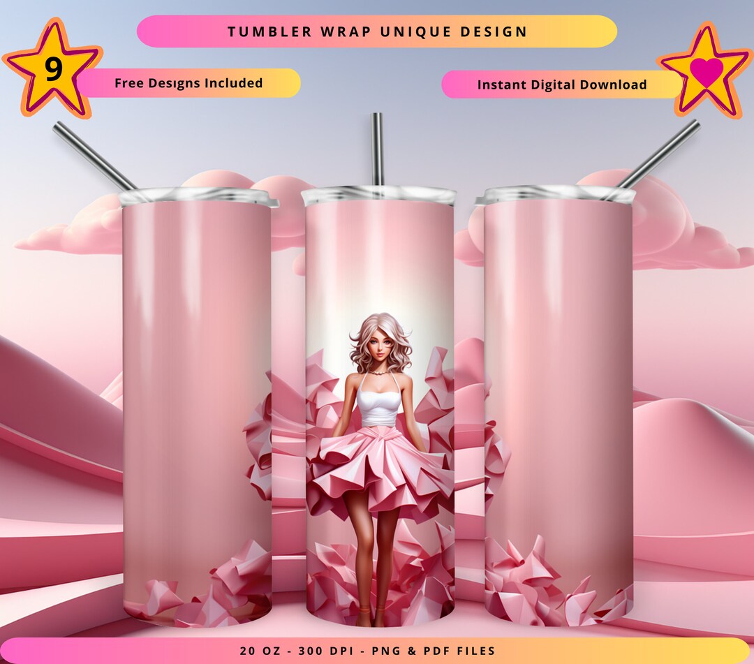 Barbiie Origami Fluffy Ruffle Dress Tumbler Wrap Design, 20oz Tumbler ...