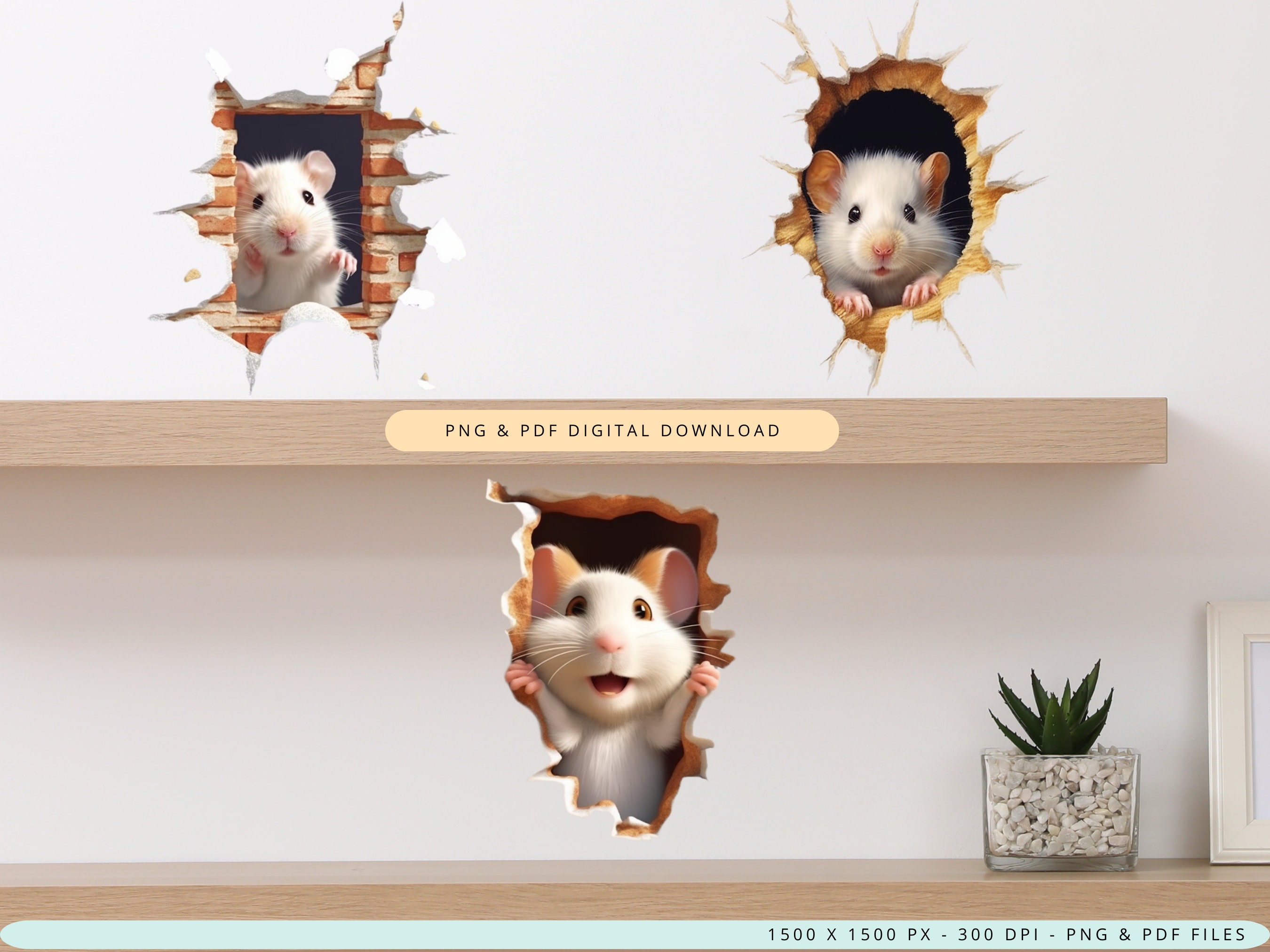 Wizard Mouse In Mouse Hole 3D Wall Decal – Peel-and-Stick Wall Sticker (5" X 5.5") - View #7