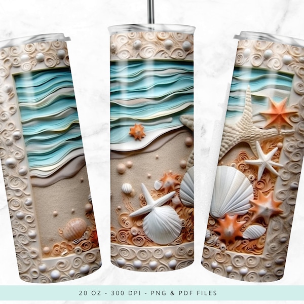 Beach tumbler paper quilling wrap ocean life tumbler template, wave tumbler png 3d art tumbler Wrap sublimation designs summer tumbler Wrap