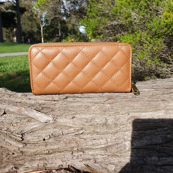 Italian Cuoio Leather Quilted Wallet (Tan)