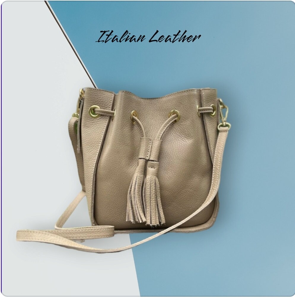 Elegante borsa a secchiello in pelle italiana (beige) Italia