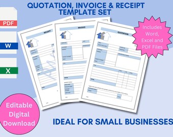 Instant Download. Simple Quotation, Invoice and Receipt Templates.  Ideal for small businesses.