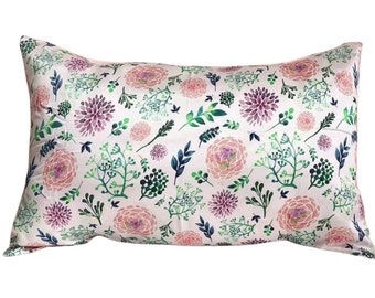 Taie d'oreiller en soie à fleurs - Fleurs rose clair sur taie d'oreiller en soie blanc pur - Déco de chambre printanière accueillante - Tissu en soie fait main de la plus haute qualité