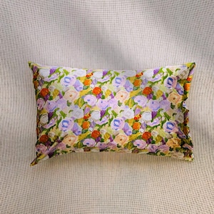 Floral Silk Pillowcase Impressionism Style Mulberry Silk Pillow Floral - Luxury Pillowcase with Silk Eye Mask Set for for Beauty Sleep