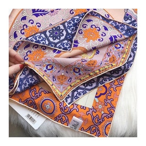 Oriental Pattern Mulberry Silk Scarf  Silk Road Dual Colour Handmade Scarf 110cm Large Square Silk Shawl Oriental Heritage Gift for Birthday