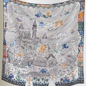 Mysterious Castle Sketch Silk Scarf: Mulberry Silk Scarf of Summer Accessory with multi-ways of wearing - Hand made Designer Inspired Silk