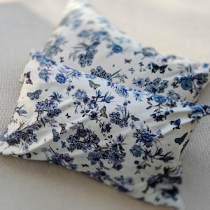 6A Grade Mulberry Silk Pillowcase Blue and White Floral Print Pillow Cases Hypoallergenic Silk Bedding Chinoiserie Bedroom Decor