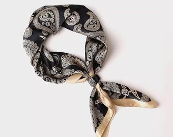 Mulberry Silk Scarf With Scarf Ring Vintage Style Bandana