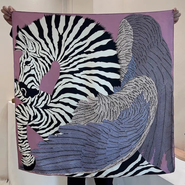 Purple Zebra Silk Scarf-90cm Square | Luxurious Handmade Accessory for Multiple Styles|Designer Inspired Scarf| Perfect Gift for her