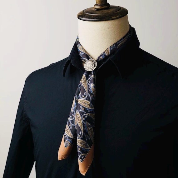 ◇DAKS◇ [DAKS GIFT][Ring Set][SILK100%]Blue DD Chain Scarf Handcrafted Men's Silk Scarf With Scarf Ring | Dapper Silk