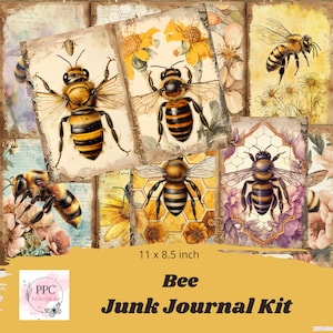 Vintage bee junk journal kit, Bee junk journal, junk journal supplies, Digital download, printable journal
