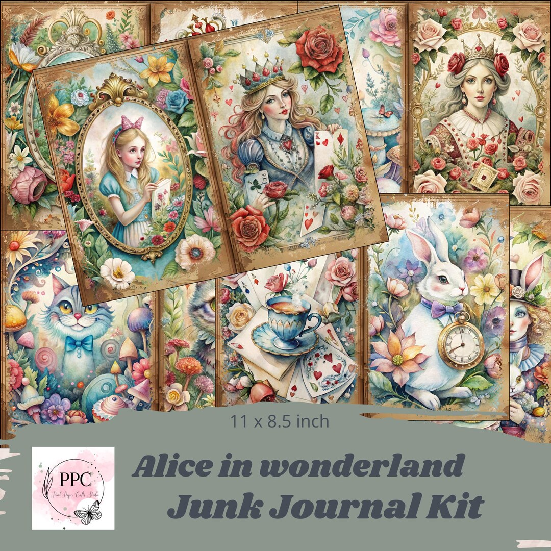 Alice in Wonderland Junk Journal Kit, Junk Journal Supplies, Digital ...