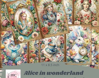 Alice in wonderland junk journal kit, junk journal supplies, Digital download, printable journal, Alice in wonderland junk journal