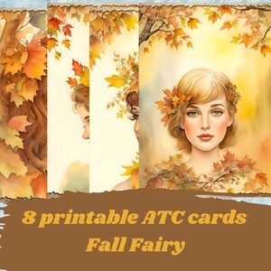 Printable fall fairy ATC cards, digital ATC cards, 2.5 x 3.5 inch cards, junk journal cards, sacrapbooking, digital paper to print, efimera
