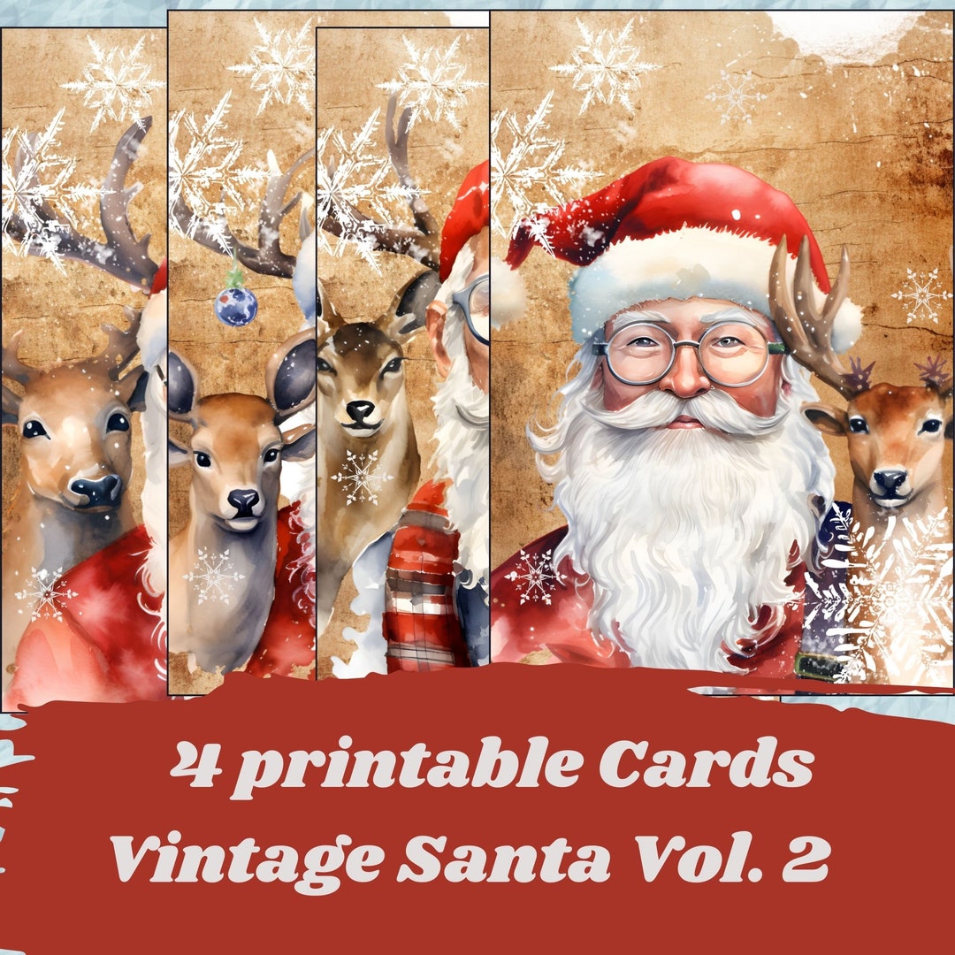 Christmas Vintage Santa Printable Cards Digital Cards for - Etsy