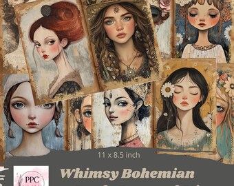 Whimsy bohemian spring junk journal kit printable, Spring junk journal kit, junk journal pages, junk journal ephemera,