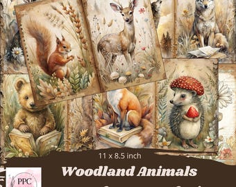Woodland junk journal kit, Forest junk journal, junk journal supplies, Digital download, printable journal, Nature ephemera