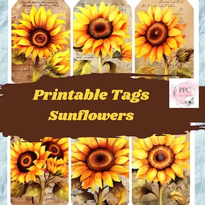 Sunflowers tags printable , Sunflowers ephemera  for junk journaling, scrapbooking, paper crafts, digital paper.