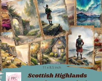 Scottish Highlands junk journal kit, Scottish junk journal, junk journal supplies, Digital download, printable journal,