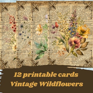 Vintage wildflower journaling cards, scrapbooking, floral printable cards, digital cards, DOWNLOAD DIGITAL, ephemera flowers to print