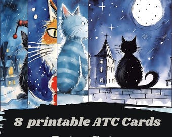 Carte ATC retrò con gatti per junk journal, materiale stampabile con gatti, carta digitale per scrapbooking, forniture per junk journal