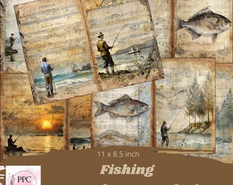 Fishing junk journal kit, Fishing junk journal, junk journal supplies, Digital download, printable journal, Fishing ephemera