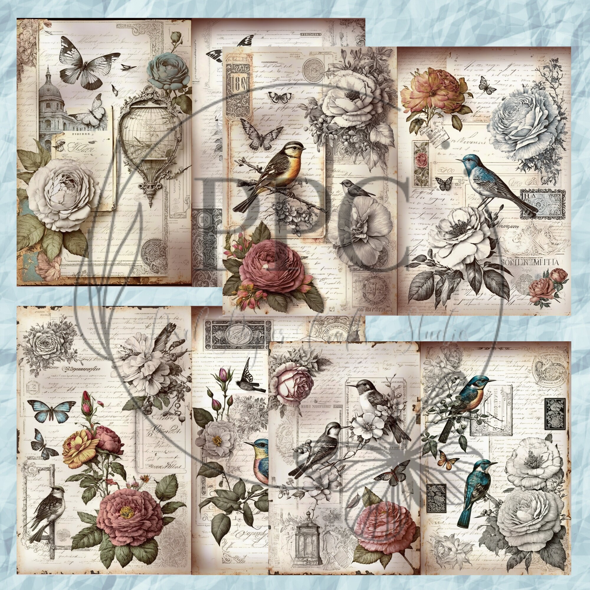 Vintage Birds Junk Journal Kit Printable, Vintage Junk Journal ...