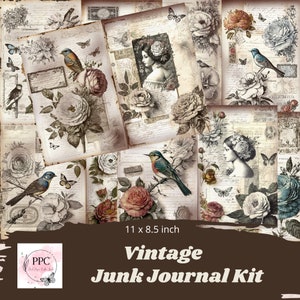 Vintage birds junk journal kit printable, vintage junk journal, printable paper, vintage birds journal printable