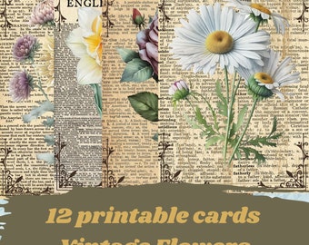 Vintage flower journaling cards, scrapbooking, floral printable cards, digital cards, DOWNLOAD DIGITAL