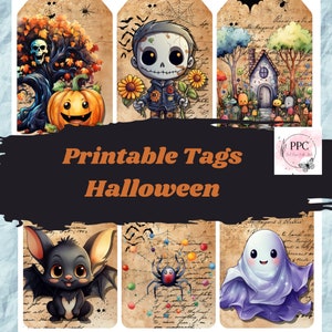 Printable halloween tags for junk journal, scrapbooking tags, digital paper, digital tags, halloween ephemera to print, paper supplies print
