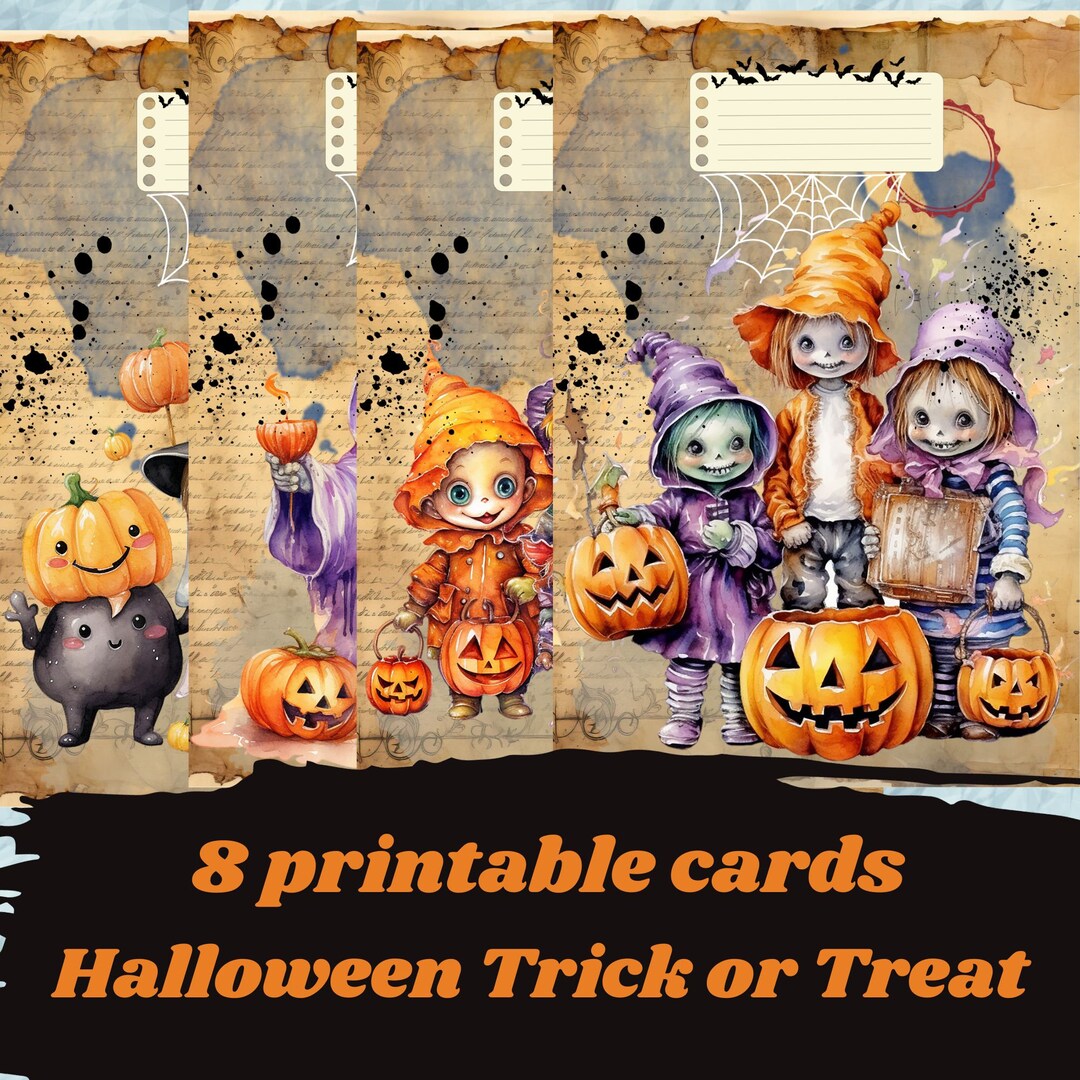 Printable Vintage Halloween Cards, Digital Scrapbooking Cards, Digital ...