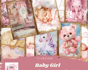 Baby girl junk journal kit, baby girl junk journal, junk journal supplies, Digital download, printable journal