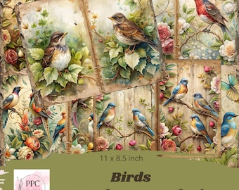 Birds junk journal kit, Nature junk journal, junk journal supplies, Digital download, printable journal