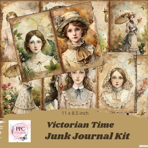 Viktorianisches Junk Journal Set, Vintage Junk Journal, Junk Journal Zubehör, digitaler Download, druckbares Journal, Damen Journal