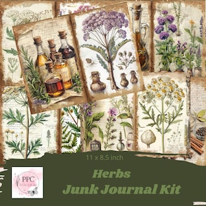 Vintage herbs junk journal kit, nature junk journal, junk journal supplies, Digital download, printable journal, garden junk journal