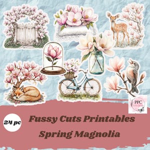 Spring magnolia fussy cuts printables, Spring ephemera for junk journal, Junk journal supplies, Scrapbooking, Junk journal goodies