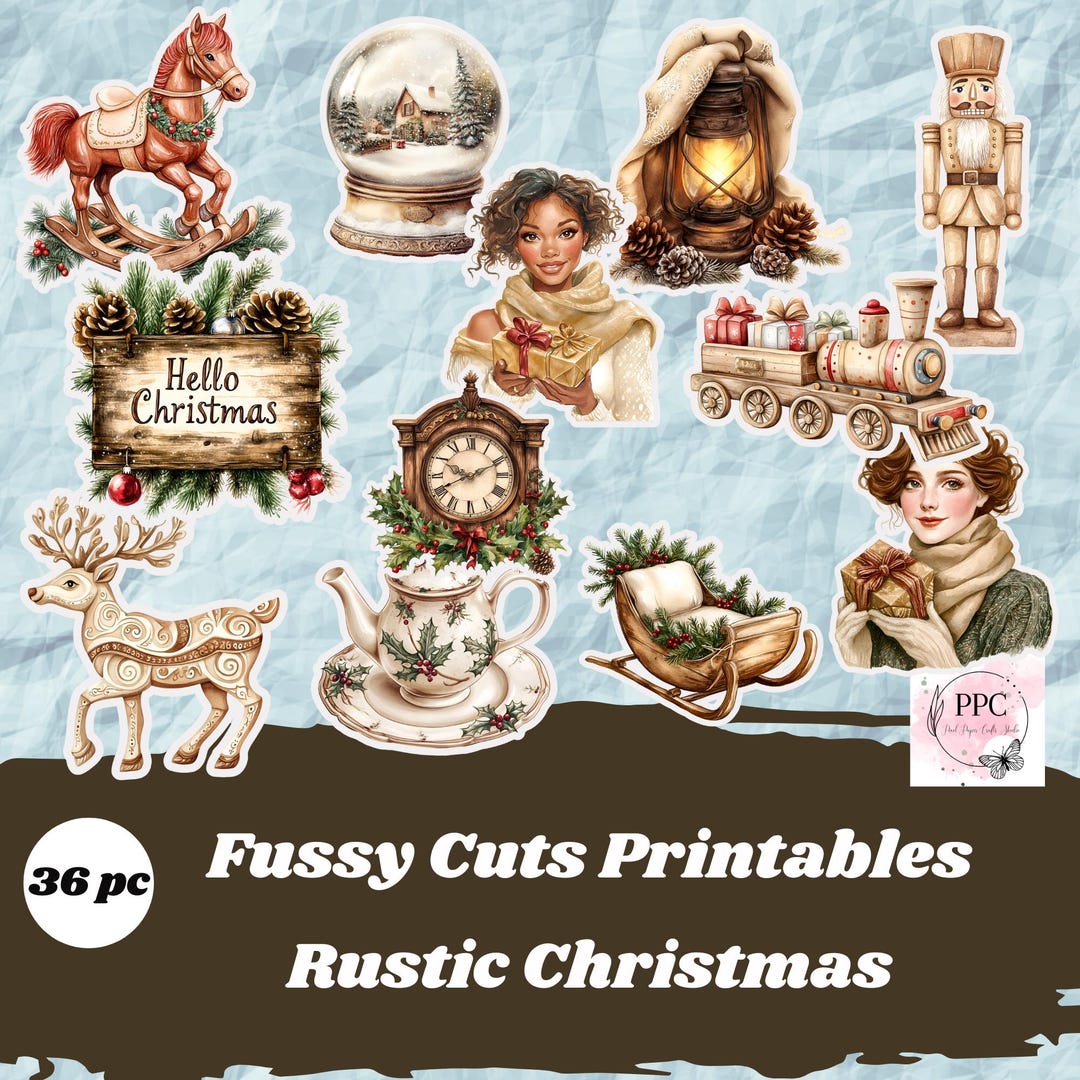 Fussy Cuts Rustic Christmas Printables, Rustic Christmas Junk Journal ...