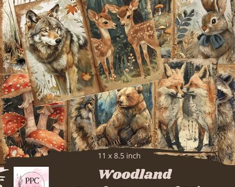 Woodland junk journal kit printable, nature junk journal, junk journal supplies, junk journal paper, scrapbooking paper